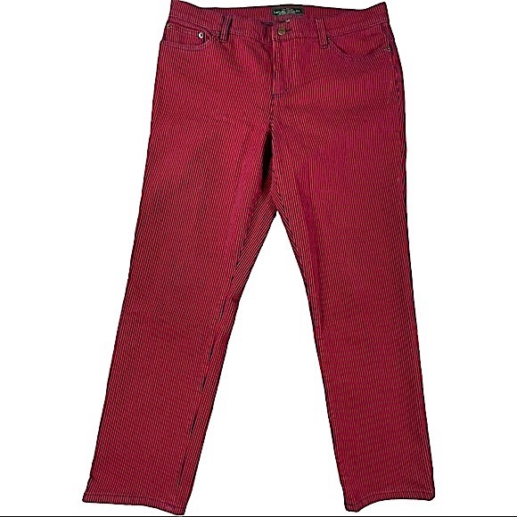 LRL Lauren Jeans Co plus size 14 red navy blue pinstripe straight leg jeans EUC - Picture 1 of 10